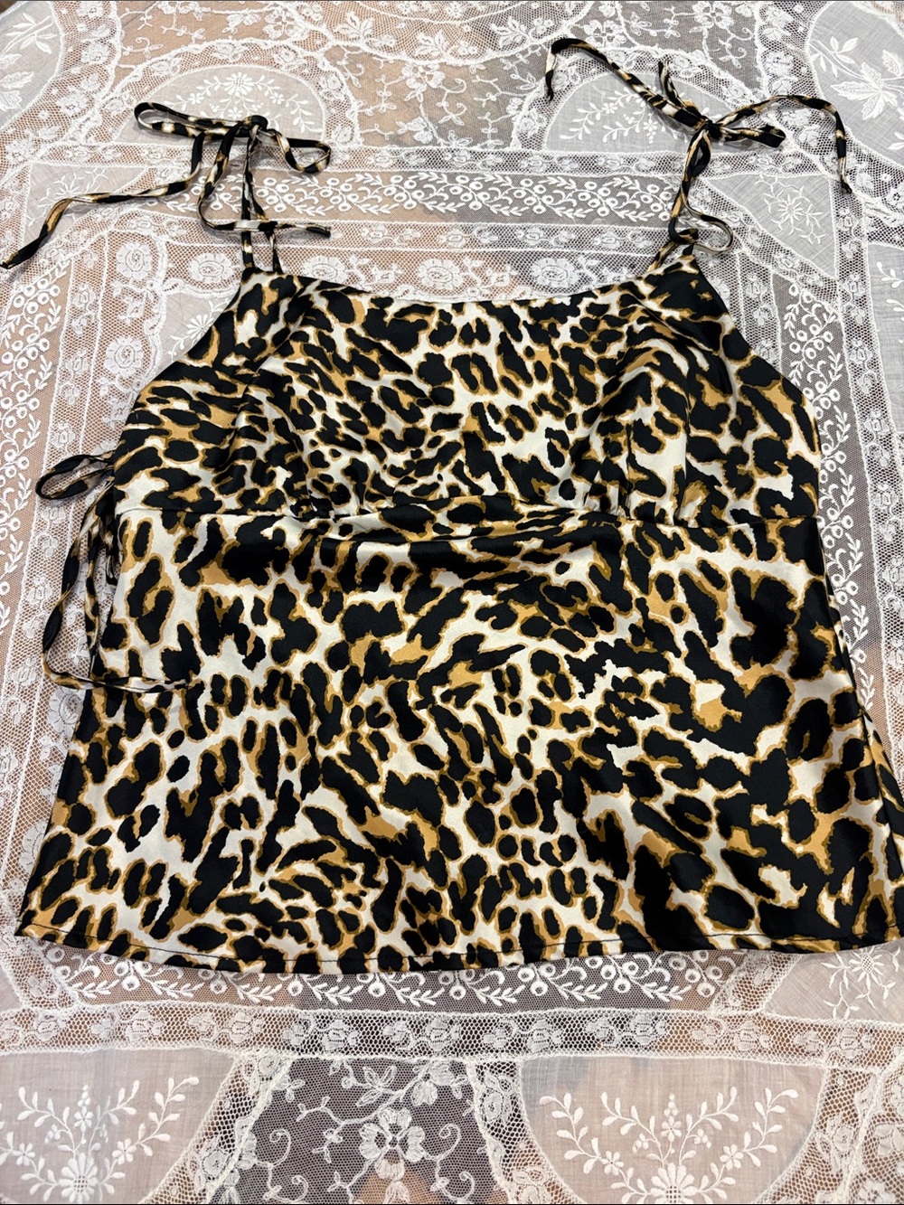 Topshop Leopard Print Tie-Strap Cami - Black & Tan
